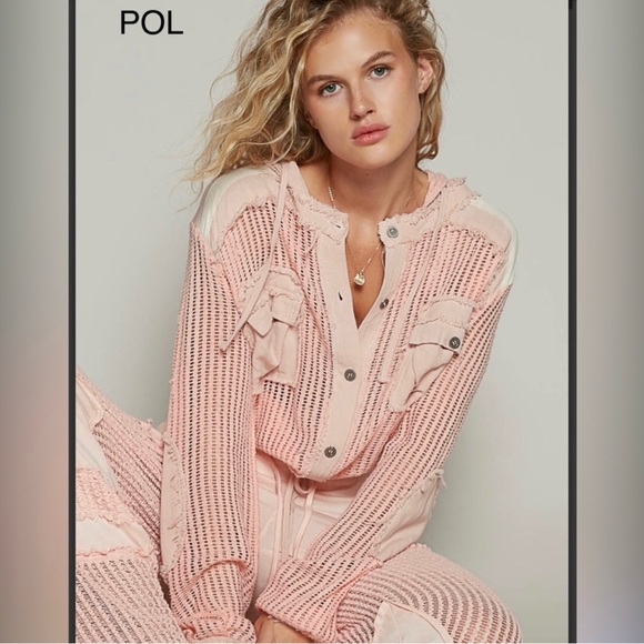 POL Cream and Dusty Blush Button Down Cardigan
